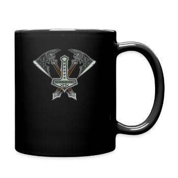 Mjolnir Thor Hammer Viking Norse Cosmology Runes - Full Colour Mug - black - Right
