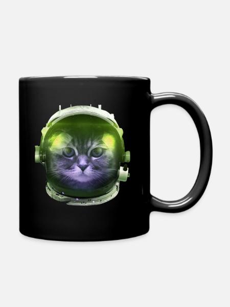Astronaut Katze Weltall Raumfahrt lustig Geschenk - Tasse einfarbig - Schwarz