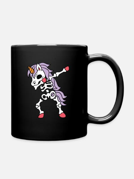 Dabbing Unicorn Skeleton Halloween Skelett Einhorn - Tasse einfarbig - Schwarz