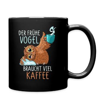 Kaffee Eule Kaffeetrinker Koffein lustiger Spruch - Tasse einfarbig - Schwarz - Rechts