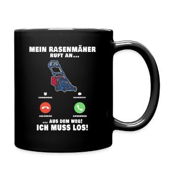Rasenmäher Telefonanruf Gärtner Gartenarbeit - Tasse einfarbig - Schwarz - Rechts