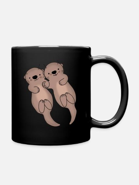 Otter halten Händchen - Tasse einfarbig - Schwarz