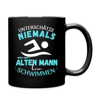 UNTERSCHÄTZE NIEMALS EINEN ALTEN MANN BEIM SCHWIMM - Tasse einfarbig - Schwarz - Rechts