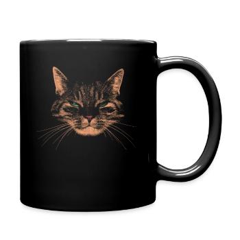 Judging cat with green eyes - Full Colour Mug - black - Right