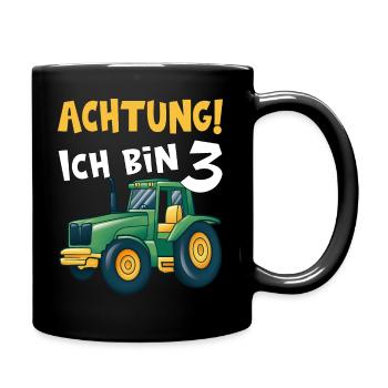 Achtung ich bin 3 Traktor Kindergeburtstag 3 - Tasse einfarbig - Schwarz - Rechts