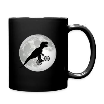 Funny Trex rides a bicycle in front of a full moon - Full Colour Mug - black - Right