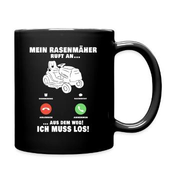 Rasenmäher Telefonanruf Gärtner Gartenarbeit - Tasse einfarbig - Schwarz - Rechts