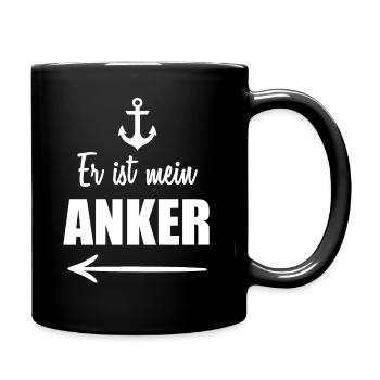 Er ist mein Anker Partnerlook - Tasse einfarbig - Schwarz - Rechts