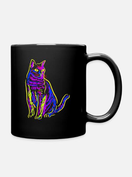 Neon Art Cat - Neon Katze Katzen Katzenliebhaber - Tasse einfarbig - Schwarz