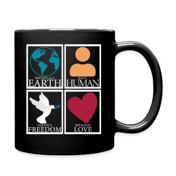 Geburtsort Erde Mensch Freiheit Liebe Frieden - Tasse einfarbig - Schwarz - Rechts