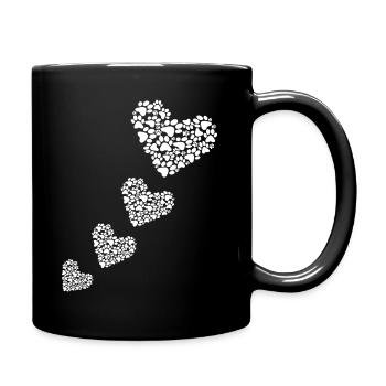 Hundepfoten Herz - Tasse einfarbig - Schwarz - Rechts