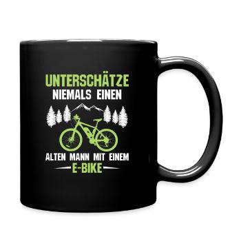 Unterschätze niemals einen alten Mann mit E-Bike - Tasse einfarbig - Schwarz - Rechts