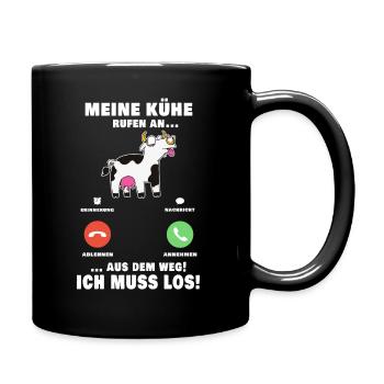 Meine Kühe rufen an Kühe Rinder Landwirt - Tasse einfarbig - Schwarz - Rechts