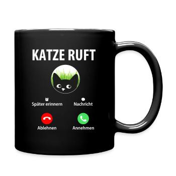 Katze ruft an Annehmen Ablehnen Smartphone Handy - Tasse einfarbig - Schwarz - Rechts