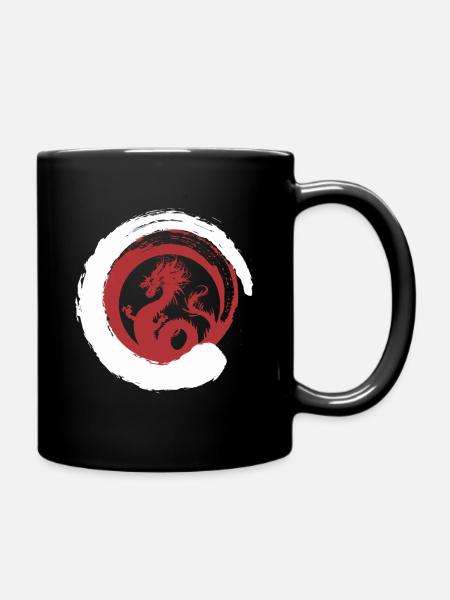 Drachen Japan Asien Bambus Sonne Kanji Natur - Tasse einfarbig - Schwarz