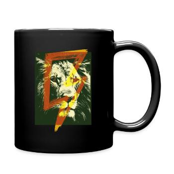 Lion with Lightning - Dark Green/White/Orange - Full Colour Mug - black - Right