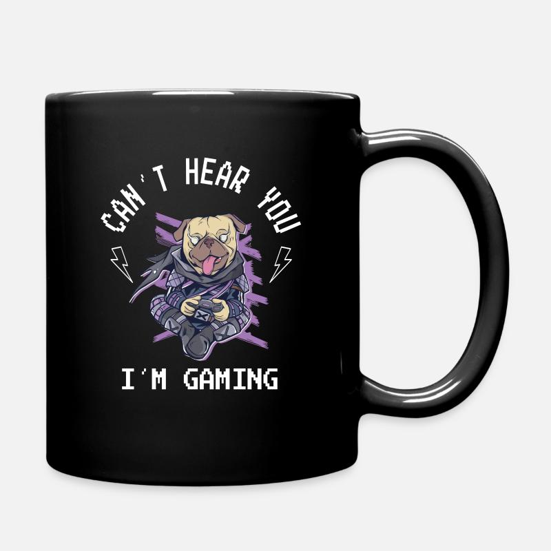 Can't Hear You I'm Gaming Pug Kawaii - Full Colour Mug - black