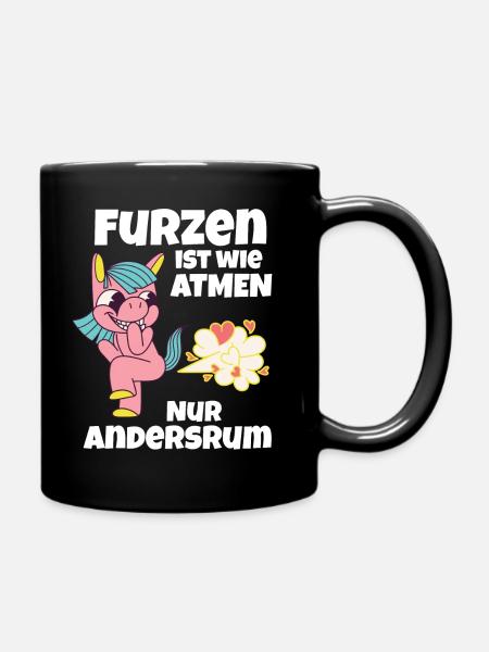 lustiges einhorn furz - Tasse einfarbig - Schwarz