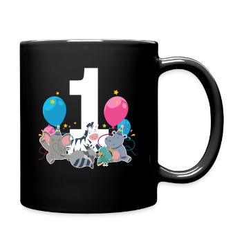 1. Geburtstag Baby Eins 1 Waldtiere - Tasse einfarbig - Schwarz - Rechts