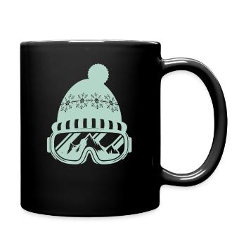 Ski Design mit Skimütze und Skibrille und Bergen - Tasse einfarbig - Schwarz - Rechts