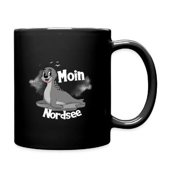 Moin Nordsee mit Seehund für Strandurlaub - Tasse einfarbig - Schwarz - Rechts