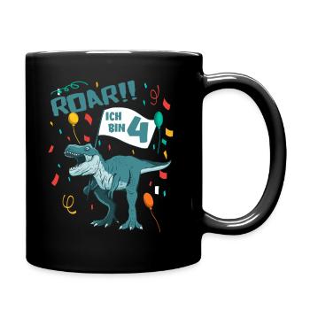 4. Geburtstag Kindergeburtstag Dinosaurier - Tasse einfarbig - Schwarz - Rechts