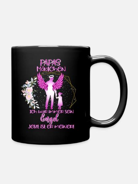 Papas Mädchen Erinnerung Geschenk, Papas Engel - Tasse einfarbig - Schwarz