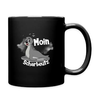 Moin Scharbeutz mit Seehund für Strand Urlaub - Tasse einfarbig - Schwarz - Rechts