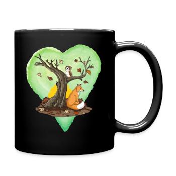 Autumn, fall themed, Fox and Owl with tree, heart - Full Colour Mug - black - Right