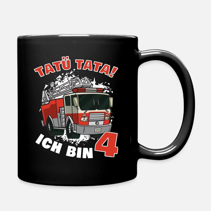4. Geburtstag Feuerwehrwagen Junge Feuerwehrmann - Tasse einfarbig - Schwarz