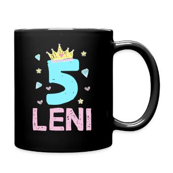 5. Geburtstag Leni Prinzessin Krone Einhor - Tasse einfarbig - Schwarz - Rechts