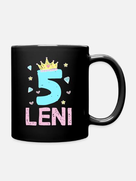 5. Geburtstag Leni Prinzessin Krone Einhor - Tasse einfarbig - Schwarz