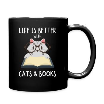 Life is better with Cats & Books Cat Book Books - Full Colour Mug - black - Right
