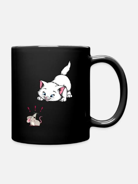 Cat and Mouse Attention Cat - Full Colour Mug - black