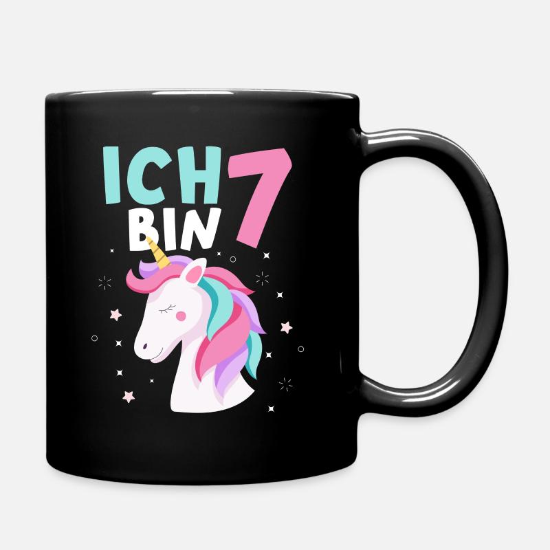 7. Geburtstag Mädchen Einhorn 7 Jahre Geschenk - Tasse einfarbig - Schwarz