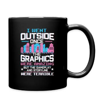I went Outside Once Amazing Graphics Terrible - Tasse einfarbig - Schwarz - Rechts