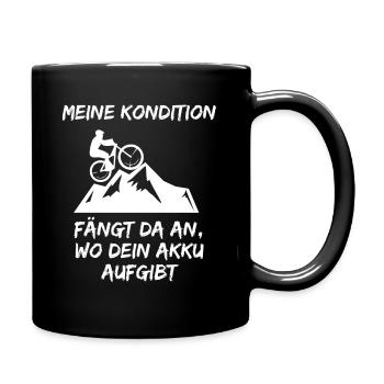 Lustiger Kondition Akku Mountainbiker Spruch - Tasse einfarbig - Schwarz - Rechts
