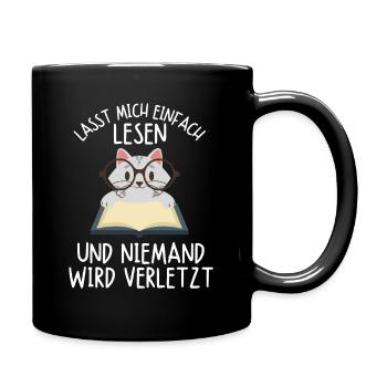 Leseratte Katze Katzen Buch Bücher Kätzchen Spruch - Tasse einfarbig - Schwarz - Rechts