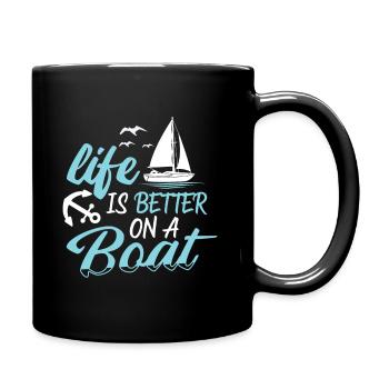 Better Life on a Boat Captain Sailor Sailing Yacht - Full Colour Mug - black - Right