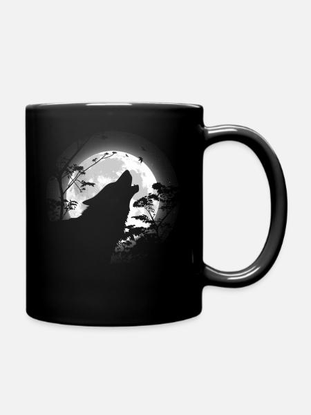 Wolf heulen unter dem Mond - Tasse einfarbig - Schwarz