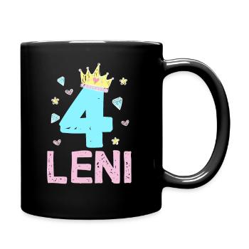 4. Geburtstag Leni Prinzessin Krone 4 Jahre - Tasse einfarbig - Schwarz - Rechts