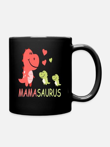 MamaSaurus dinosaure T-Rex Bébé Dino deux enfants - Mug uni - noir