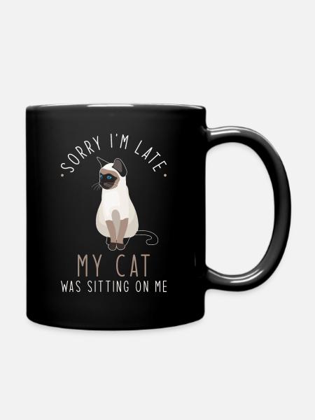 Katze Sorry Im late - Tasse einfarbig - Schwarz