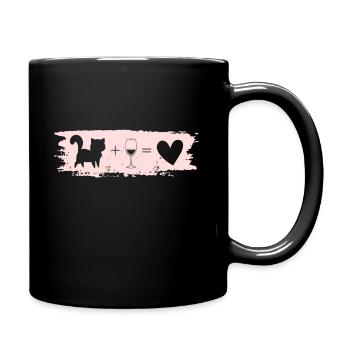 Katze Wein Herz - Tasse einfarbig - Schwarz - Rechts