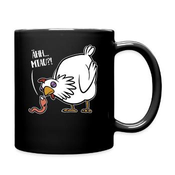Uhh... Miau!? Naughty worm against chicken funny joke - Full Colour Mug - black - Right