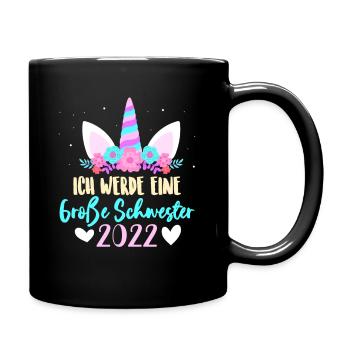 Kinder Ich werde Große Schwester 2022 Einhorn - Tasse einfarbig - Schwarz - Rechts