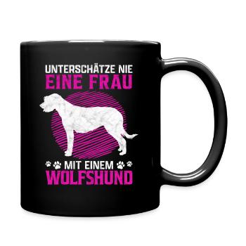 Frau mit Irischer Wolfshund Windhund Spruch - Tasse einfarbig - Schwarz - Rechts