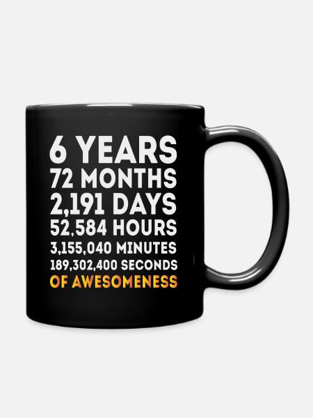 6th Birthday Gift, 6 Year Old Girls Boys Birthday - Full Colour Mug - black