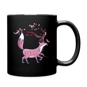 FOX Japanese Kirschblüte Vintage Fuchs Kawaii - Tasse einfarbig - Schwarz - Rechts