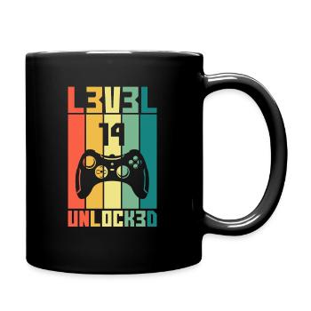 Level 14 Unlocked Zocker 14 Geburtstag Geschenk - Tasse einfarbig - Schwarz - Rechts